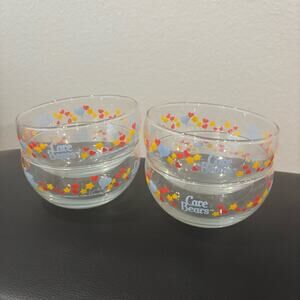 Vintage Care Bears Glass Candy Bowls Colorful Hearts and Stars